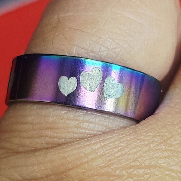 Stainless Steel Multi Color Hearts Ring Size 21 Unisex - Picture 8 of 11